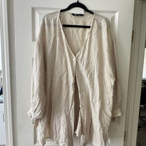 Zara Beige Linen Oversized Shirt